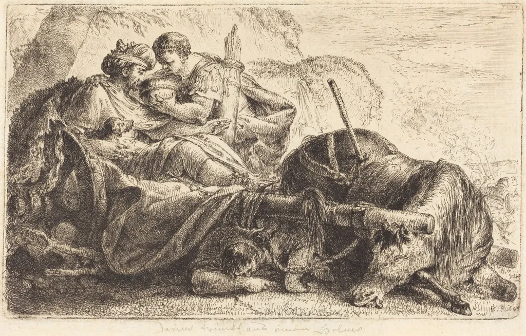 Darius Receiving Water from the Helmet of One of Alexander's Soldiers, by Bernhard Rode, ink, 1774