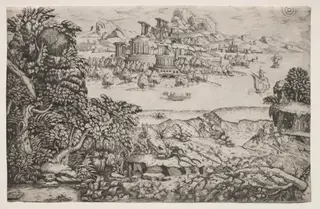 Landscape with a Temple above a Lake, by Monogrammist HI, 1550