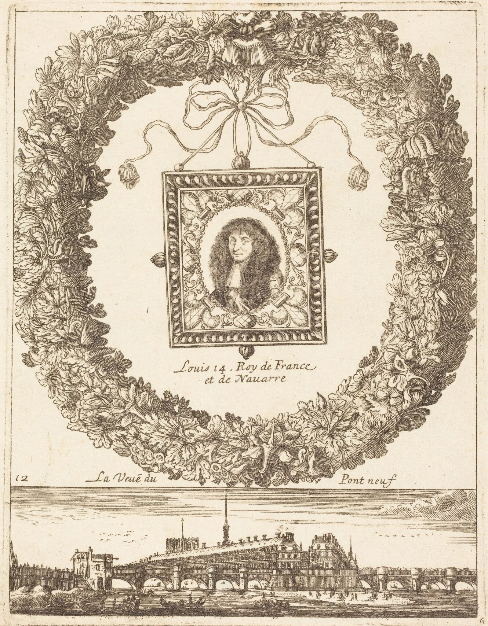 La veue du Pont Neuf; Louis XIV Roy de Franceet de Navarre, detail