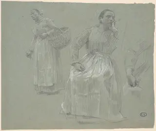 Study of Two Women, One Seated and One Holding a Basket, by Léon Augustin Lhermitte, graphite, 1879