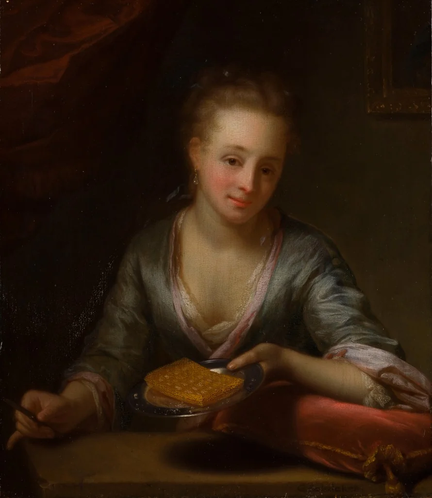 A lady holding a plate, detail