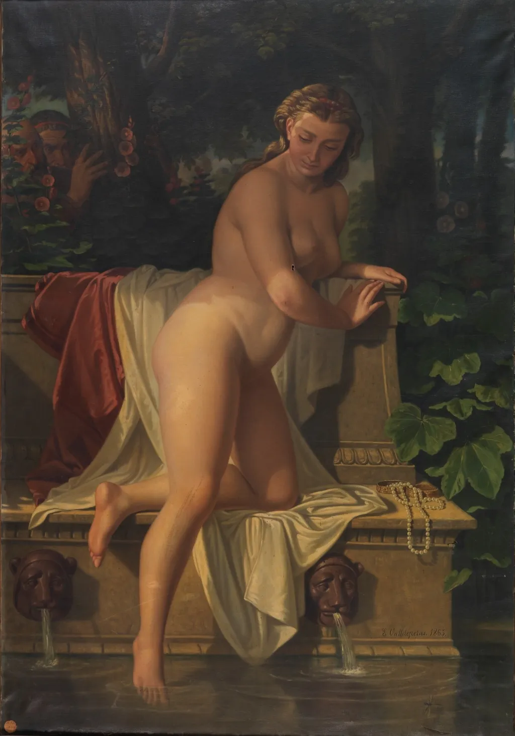 La casta Susana en el baño, by Eusebi Valldeperes, oil, 1865