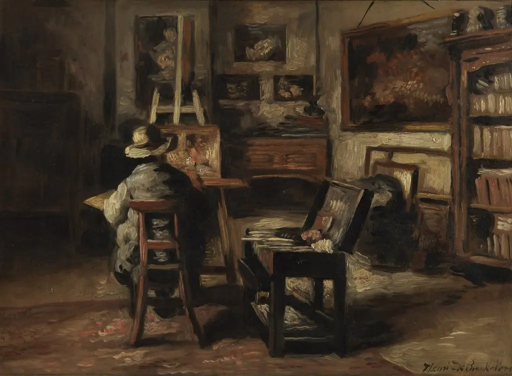 The Studio of Ferdinand De Braekeleer I, Father of the Painter, by Henri de Braekeleer, oil