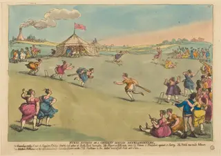 Rural Sports or a Cricket Match Extraordinary, by Thomas Rowlandson, ink, 1811
