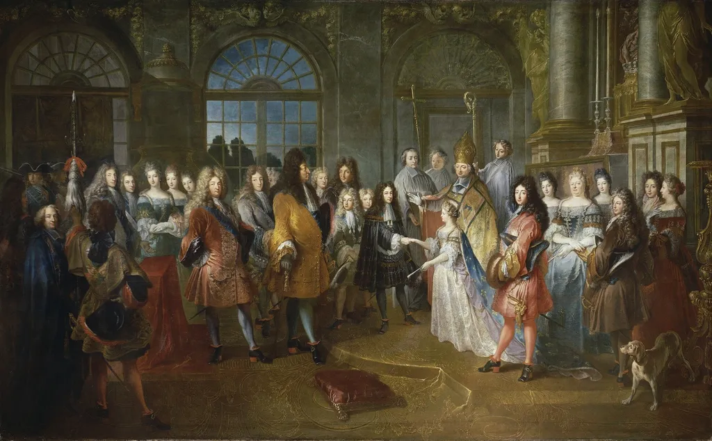 Mariage de Louis de France, duc de Bourgogne et de Marie-Adélaïde de Savoie, 7 décembre 1697, by Antoine Dieu, oil, 1715
