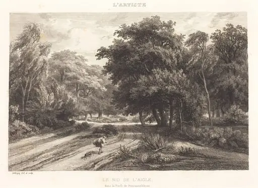 The Eagle's Nest in the Forest of Fontainebleau (Le nid de l'aigle dans la Foret de Fontainebleau, by Charles François Daubigny, ink, 1844