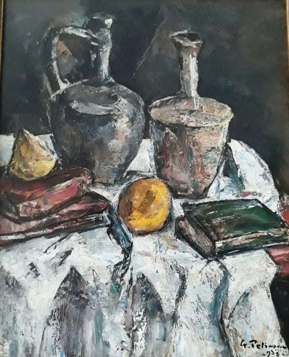 Natură moartă cu cărți și ulcioare, detail