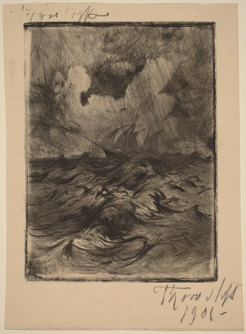 Storm at Sea, by Thorvald Simeon Niss, ink, 1901