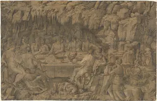 The Banquet of Acheloüs, by Luca Penni, ink, 1545