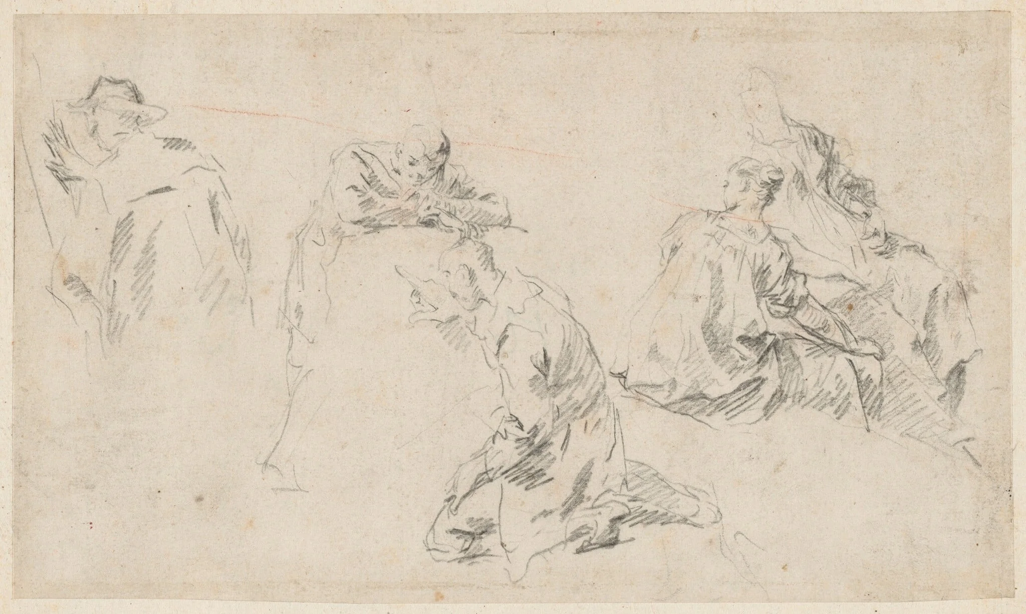 Figures Deciphering an Inscription, with Two Women Seated [Study for Oeuvres de Bossuet, IV], detail
