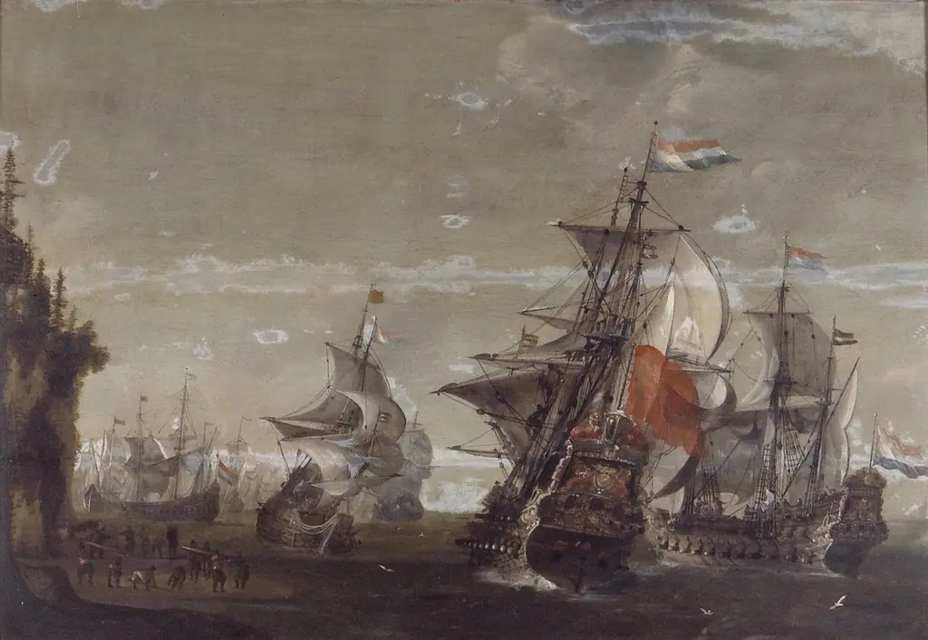 Dutch Ships off a Northern Coast, by Jacob de Gruyter, oil, 1649