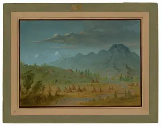 A Crow Village and the Salmon River Mountains, by George Catlin, oil, 1862