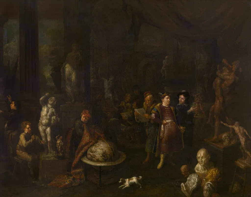 The Sculptors'  Workshop, by Gerard Thomas, oil, 1700