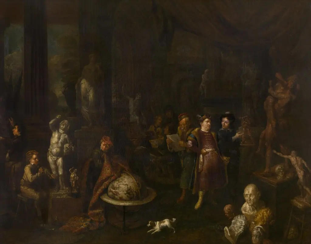 The Sculptors'  Workshop, by Gerard Thomas, oil, 1700