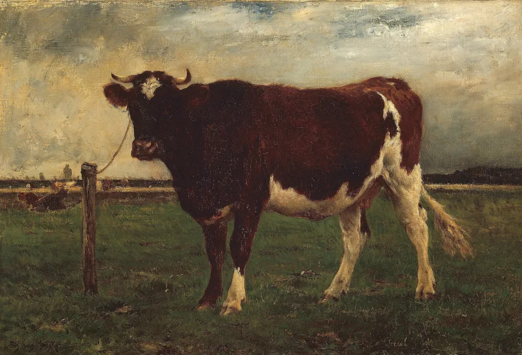 Study of a Cow, by Emile van Marcke, oil, 1890