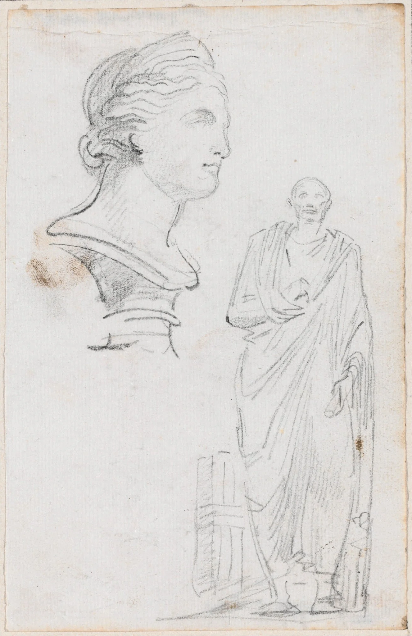 Bust of a Roman Woman and Statue of a Roman Man, detail