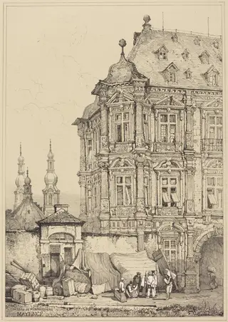 Chateau de Martinsbourg, Mayence, by Samuel Prout, gouache, 1818