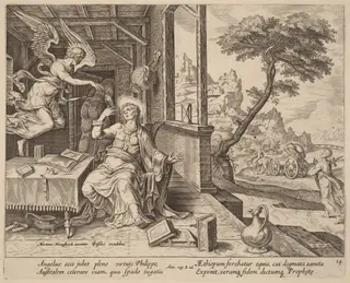 The Angel Orders Saint Philip to Accompany the Ethiopian Eunuch, by Philip Galle, ink, 1574