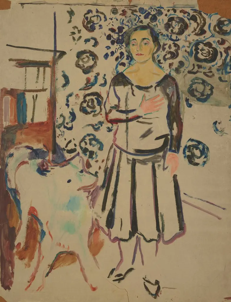 Woman with Samoyed, by Edvard Munch, oil, 1929