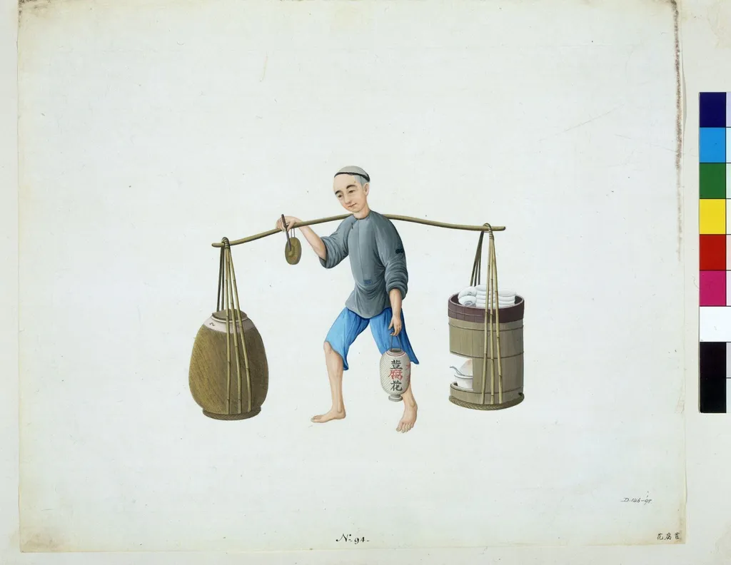 Man Selling Soft Bean Curd, by Puqua, paint, 1790