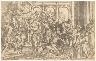Saint Roch Distributing Alms, by Guido Reni, ink, 1610