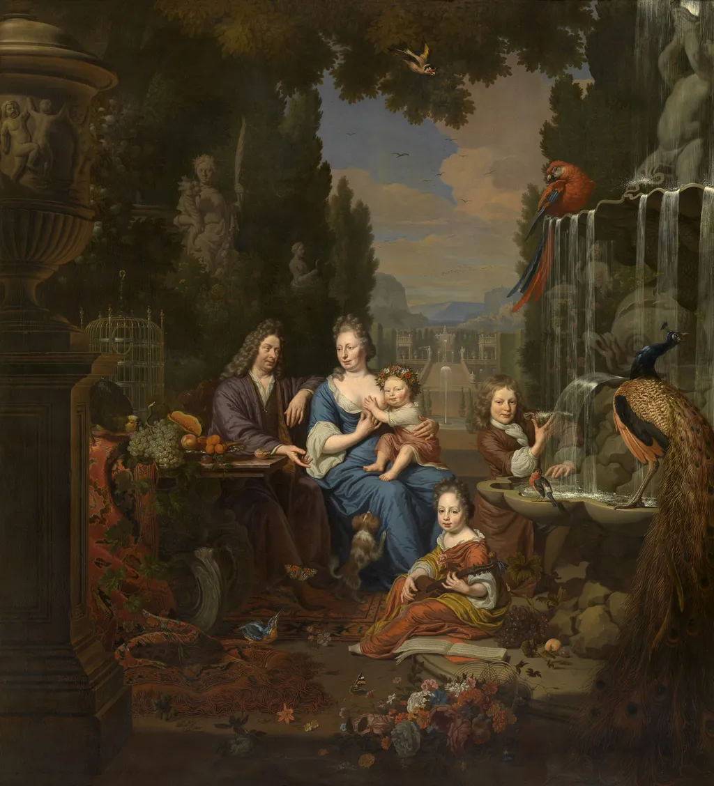 Self portrait of Michiel van Musscher (1645-1705) with his family, by Michiel van Musscher, oil, 1695