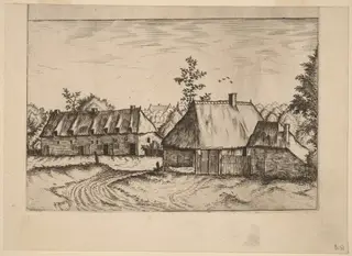 Farm and Row of Houses, by Lucas van Doetechum, ink, 1560