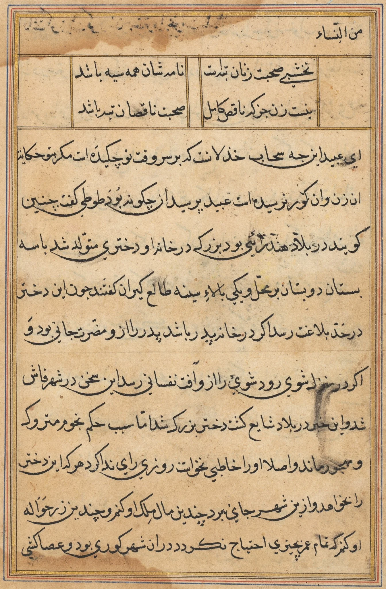 Page from Tales of a Parrot (Tuti-nama): text page, detail