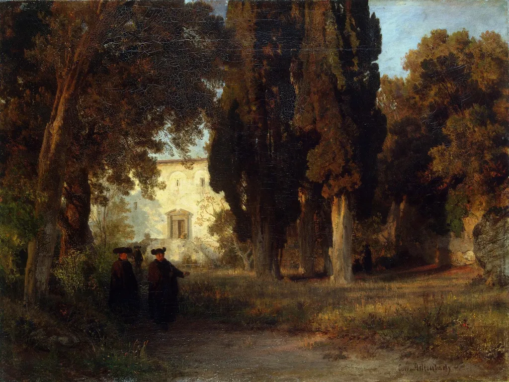Garden in a Monastery, by Oswald Achenbach, oil, 1857