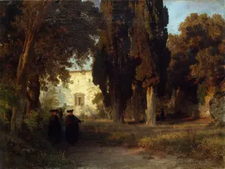 Garden in a Monastery, by Oswald Achenbach, oil, 1857