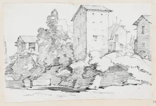 Italian Farm Buildings by a Stream, by Joseph-Marie Vien, graphite, 1747