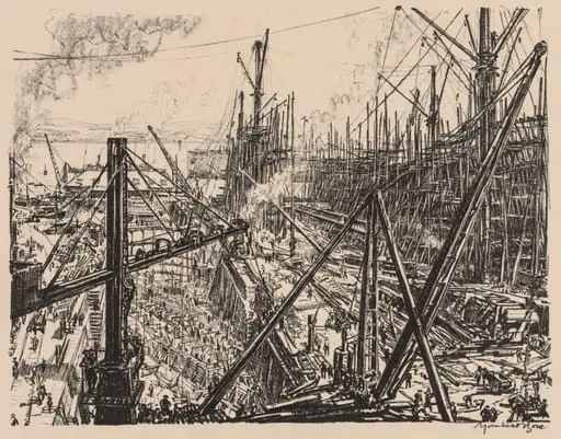 On the Clyde, 1917-1918:  Reconstructing a Clyde Shipyard, by Muirhead Bone, 1918