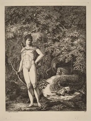 Apollo with a Bow and Dragon, by Salomon Gessner, ink, 1771