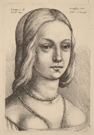 Head of Woman Looking Right, by Wenceslaus Hollar, ink, 1642