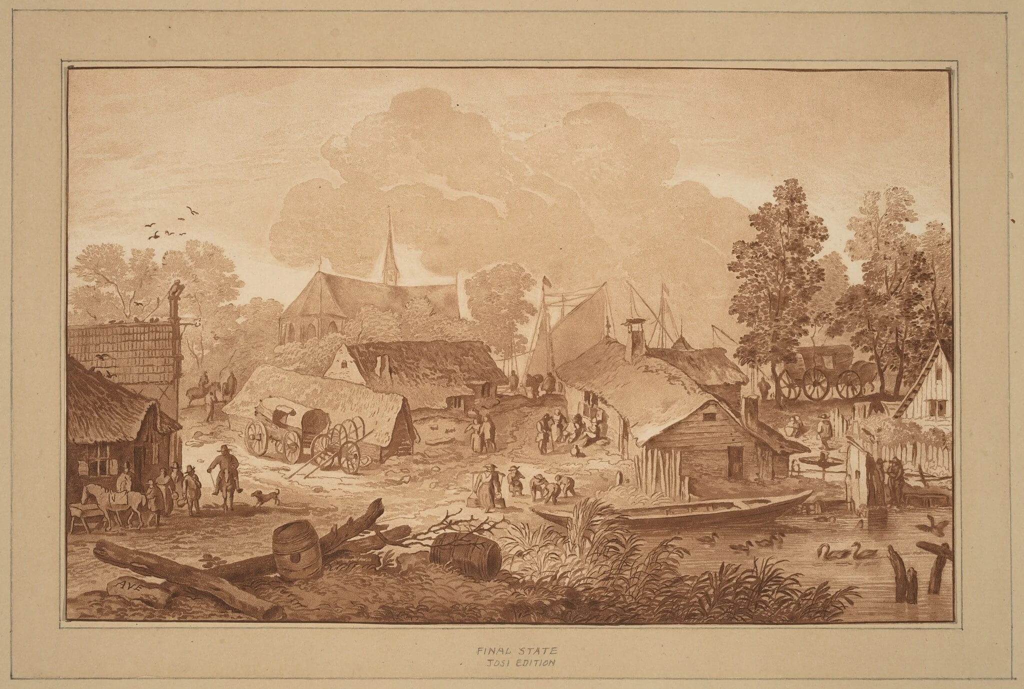 Village with Pond, detail