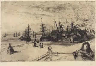 Yacht Tavern, Erith, by Francis Seymour Haden, ink, 1865