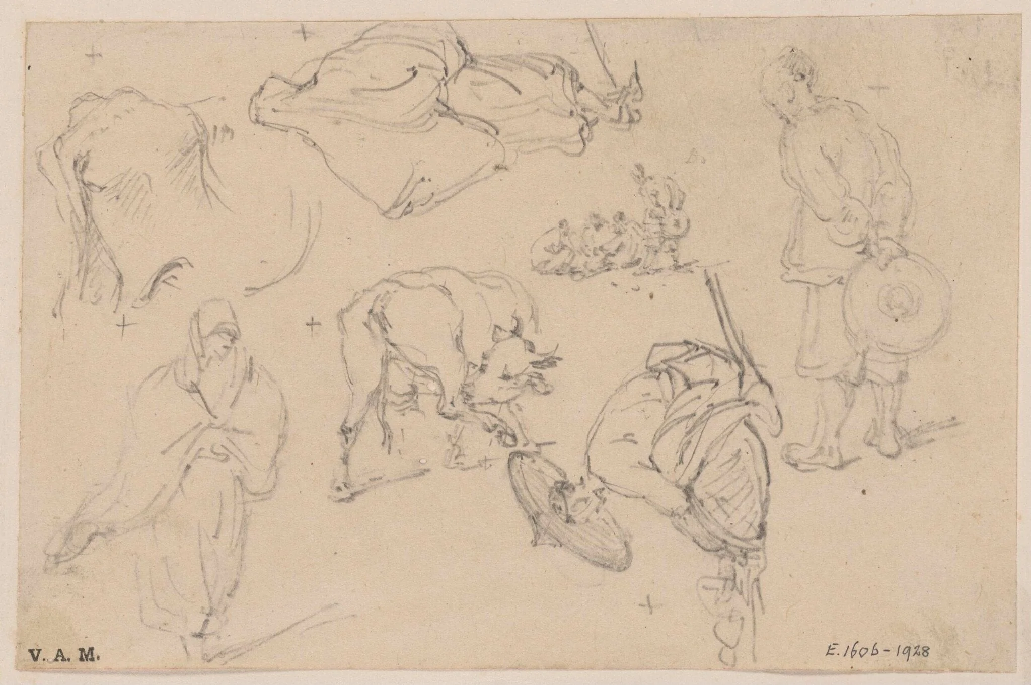 Chinese figures and cattle, detail