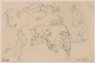 Chinese figures and cattle, by George Chinnery, 19