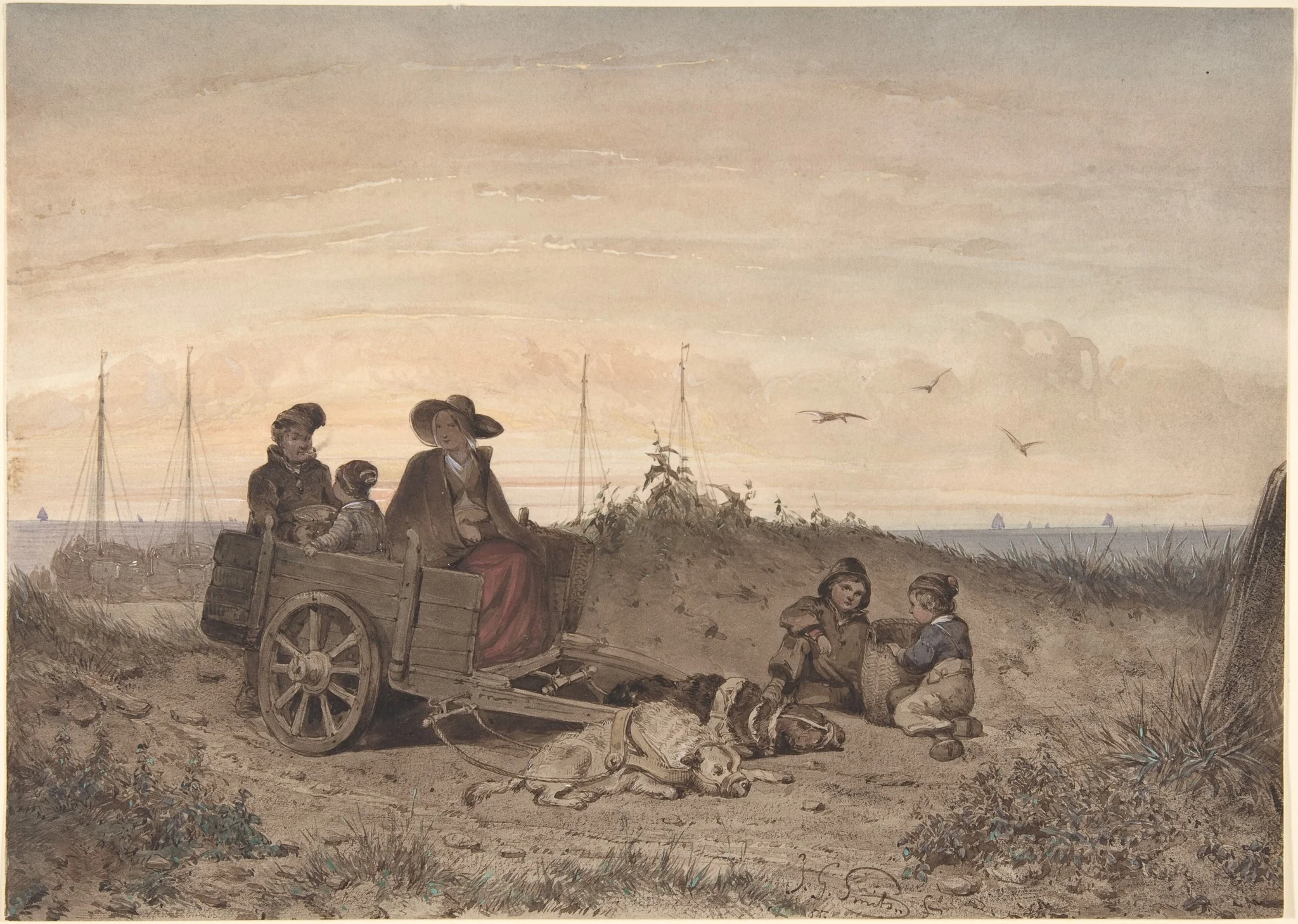 A Fisherman's Family at the Beach, the Mother and One of the Children Sitting in a Cart, detail