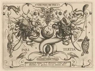 Archetypa studiaque patris Georgii Hoefnagelii [Part 3, Plate 1], by Jacob Hoefnagel, ink, 1592