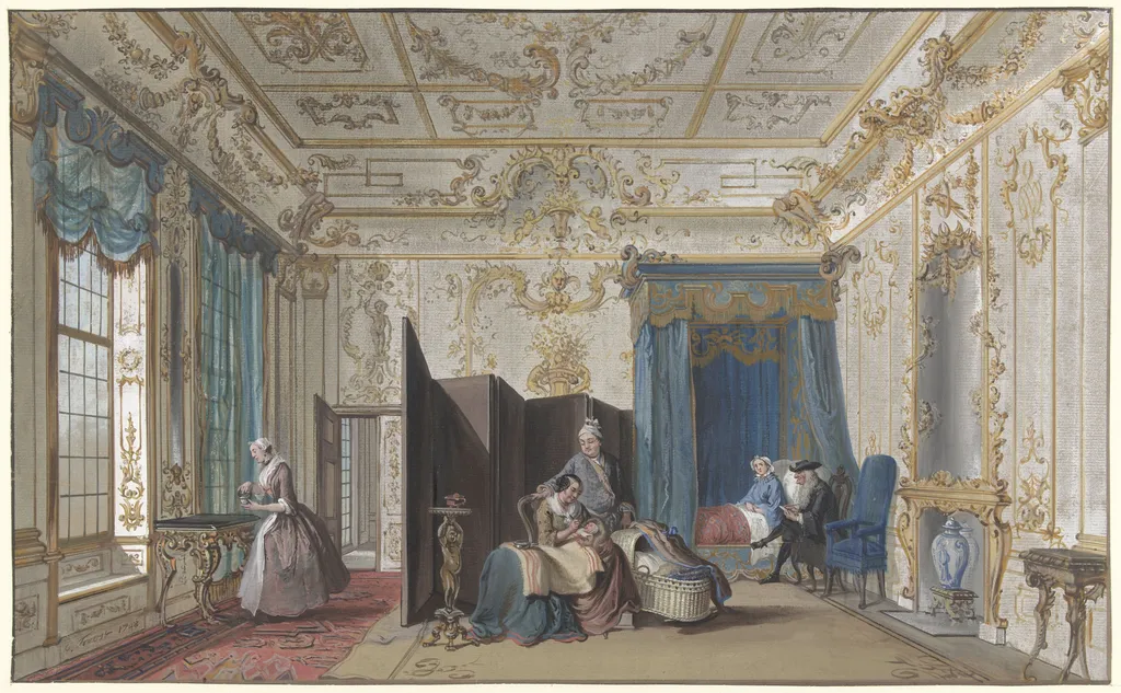 The Delivery Room, by Cornelis Troost, unspecified, 1748