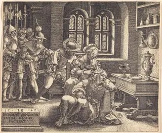 Samson and Delilah, by Hans Brosamer, ink, 1545