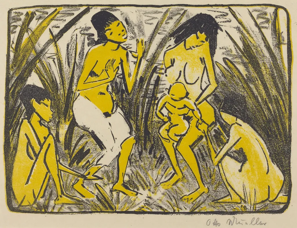 Finding of Moses (Auffindung des Moses), by Otto Mueller, ink, 1920
