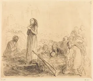Lourdes, la miraculée (1ère planche) (Lourdes, the Miracle) (first plate), by Jean-Louis Forain, ink, 1912