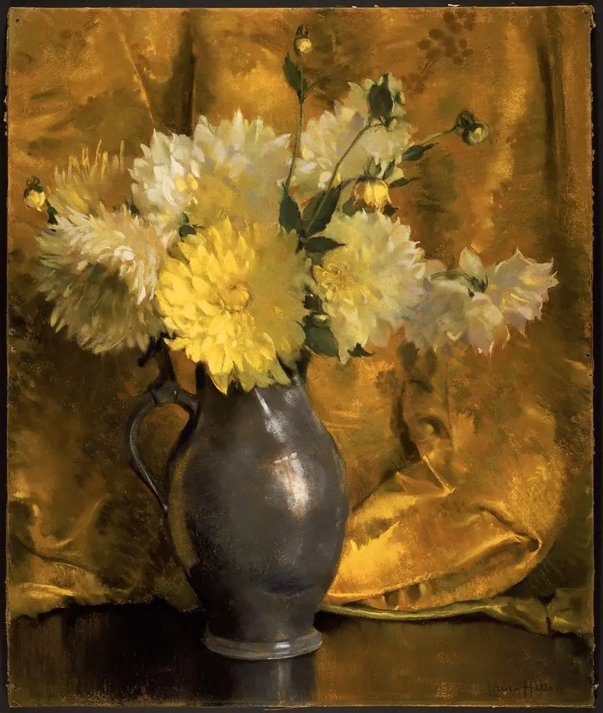Yellow Dahlias, by Laura Coombs Hills, unspecified, 1927