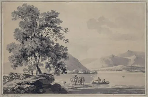 A Lake Scene, by George RA Senior Barret, watercolor, 1750