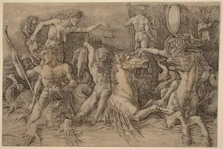 Battle of the Sea Gods [left half], by Andrea Mantegna, ink, 1481