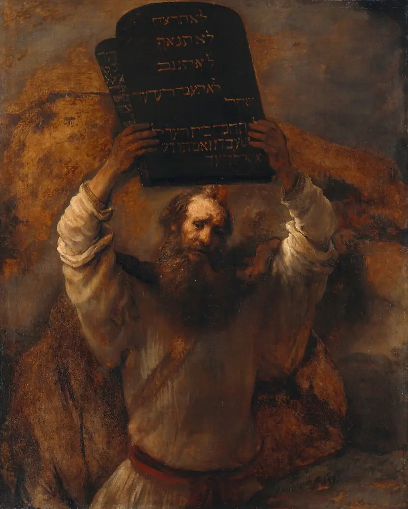 Moses Smashing the Tablets of the Law, by Rembrandt, oil, 1659