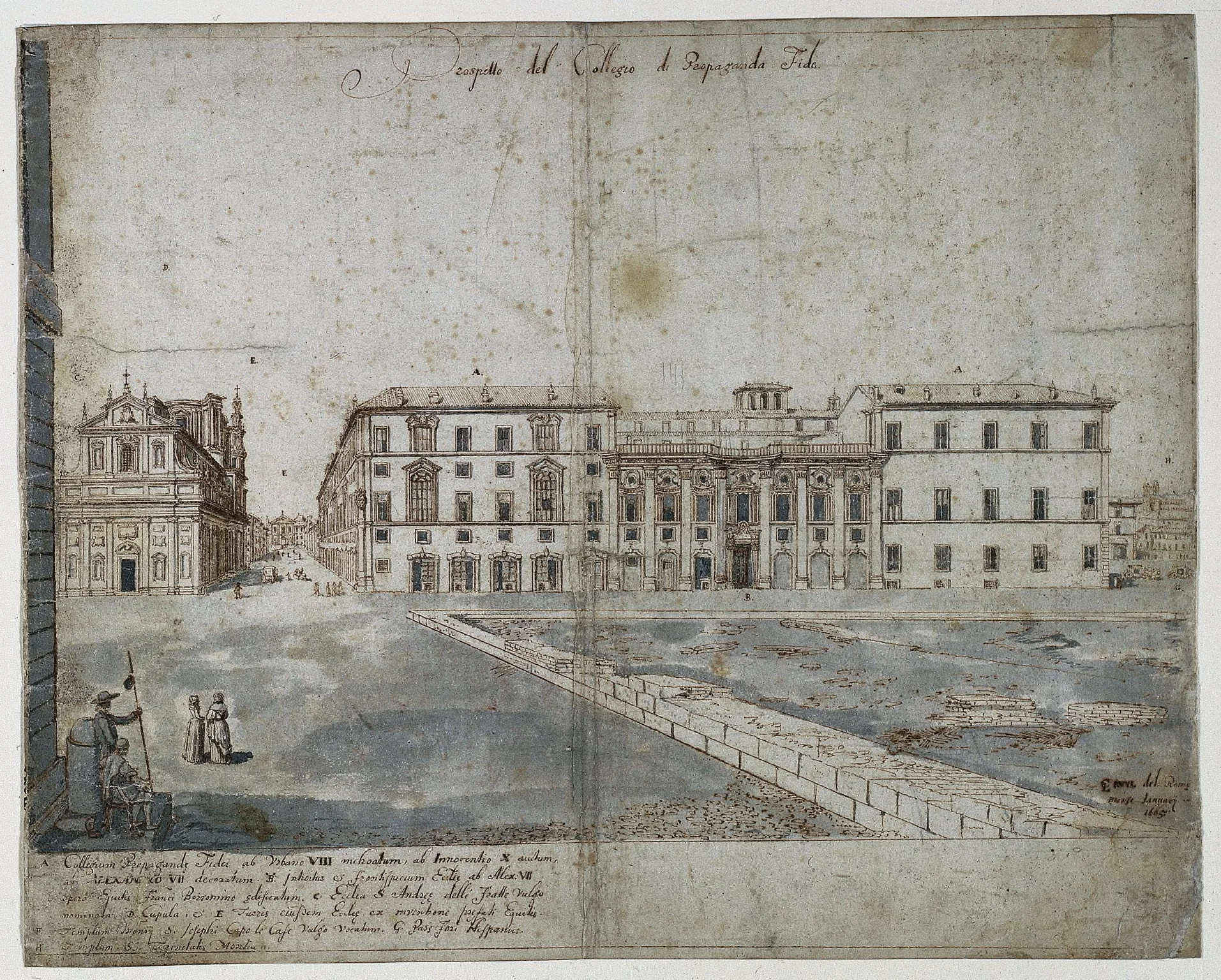 Eighteen Views of Rome: The Collegio di Propaganda Fide (recto), detail