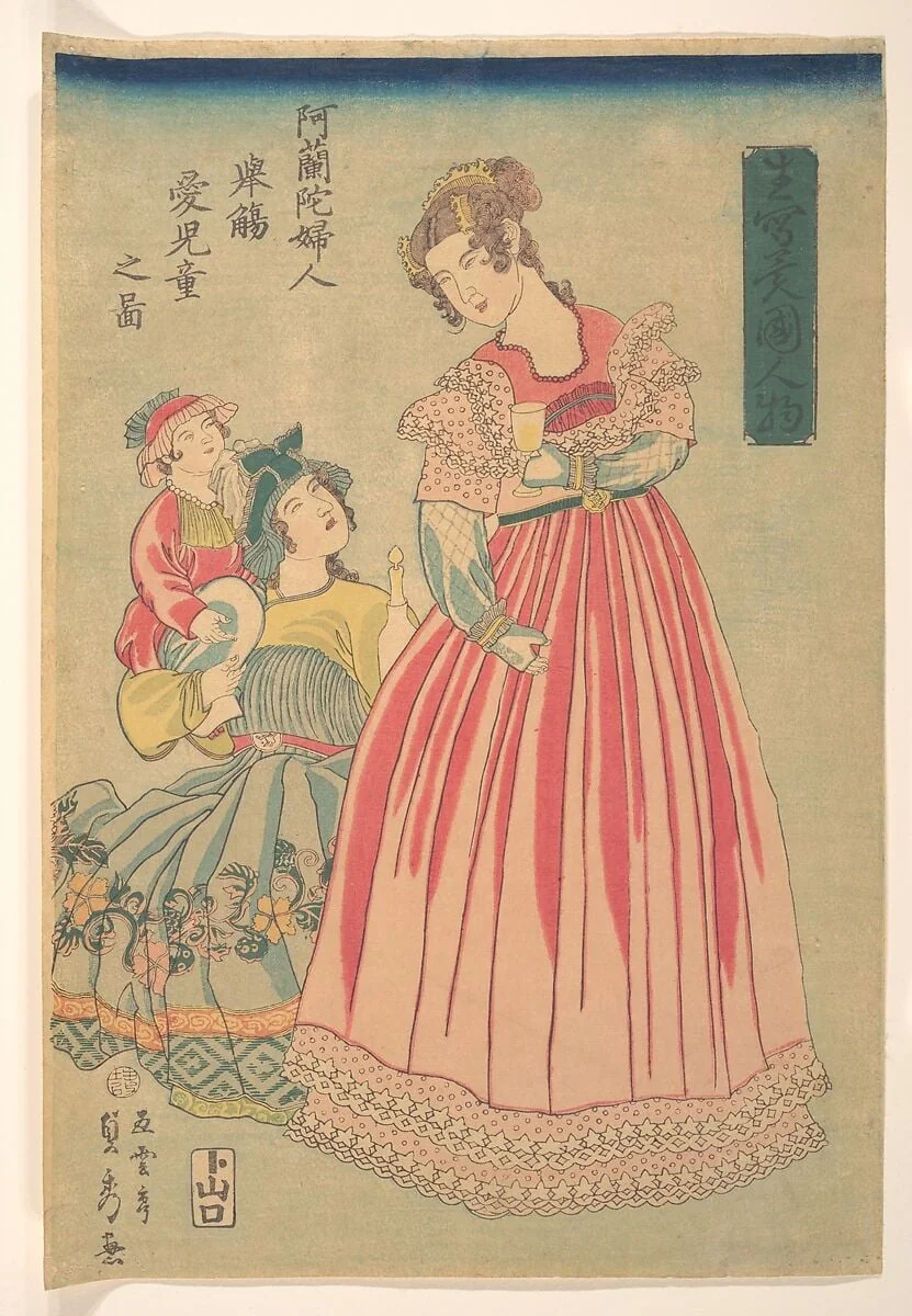 歌川五雲亭貞秀画 『生写異国人物 阿蘭陀婦人舉觴 愛児童之図』|Dutch Woman and Child (Seisha ikoku jinbutsu Oranda fujin aijidō no zu), detail